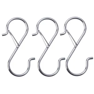 Juego de 3 ganchos de seguridad en S de metal para colgar utensilios de cocina y macetas.