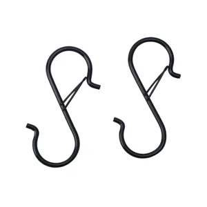 Ganchos en S negros de metal con cierre de seguridad, ideales para cocina y colgar objetos.