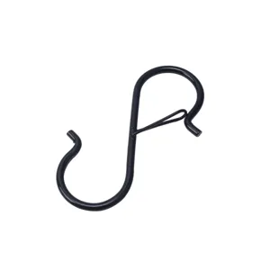 Gancho en S negro de metal con hebilla de seguridad, gancho colgante duradero para cocina y ropa.