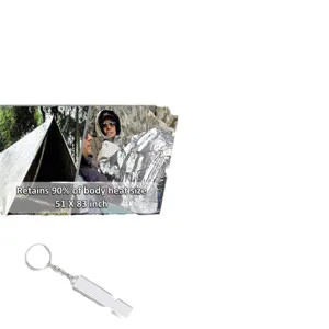 Outdoor noodoverlevingsset met thermische deken en fluitje voor kamperen redding en hiken.