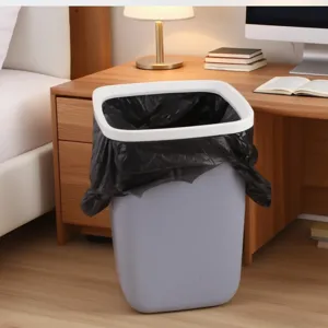 Contenedor de basura de plástico grande para el hogar con anillo de presión para cocina y sala.