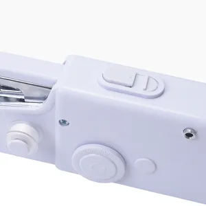 Portable handheld electric sewing machine mini compact tool for household repair.