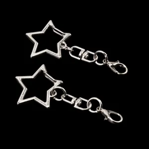 Silberner Metall Stern Schlüsselanhänger mit Karabiner Haken DIY Taschen Zubehör