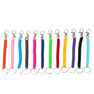 Colorful spring keychain coiled lanyard telephone wire plastic anti lost rope with hook