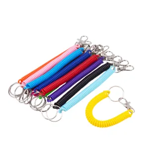 Colorful plastic spring coil keychain with metal ring, flexible anti-lost lanyard detail.