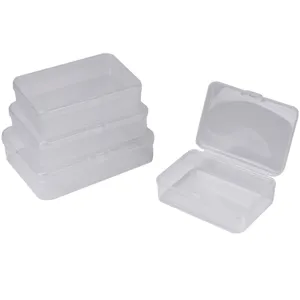 Boite de rangement rectangulaire en plastique transparent, petit conteneur empilable.