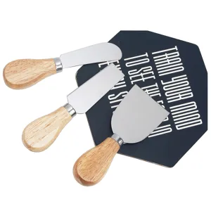 Stainless steel cheese knife set with rubber wood handle, perfect for spreading butter and cutting cheese easily.