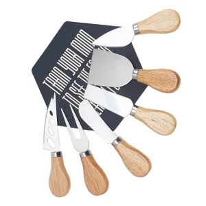 6-piece stainless steel cheese knife set with wooden handles for kitchen dining and party use