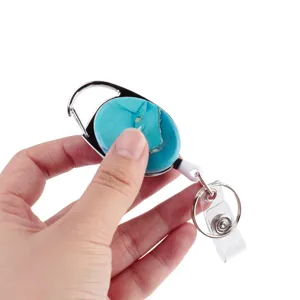 Retractable Badge Reel Oval Carabiner ID Holder Zinc Alloy Keychain Detail Display