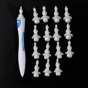 Manual spiral ear cleaner set with one white handle and fifteen replacement tips for daily cleaning.
