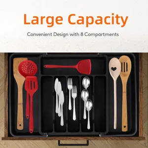 Organisateur de Couverts pour Tiroir de Cuisine en Plastique Extensible Plateau à Couverts Boîte de Rangement d'Ustensiles