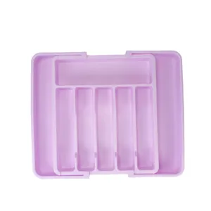 Organisateur de tiroir de cuisine en plastique extensible bac de rangement pour coutellerie rose
