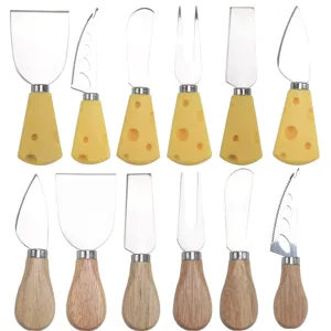 Stainless steel cheese knife set with wooden and cheese-shaped handles for kitchen baking