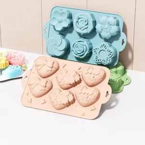 Food Grade Silicone Cake Mold 6-Cavity Heart Floral 3D Baking Mold For Mousse Chocolate DIY Kitchen Bakeware