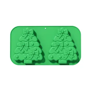 2-Hole Christmas Tree Silicone Cake Mold Food Grade Baking Tool DIY Non-Stick Pastry Pan Festive Decor