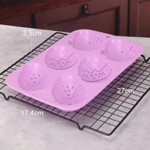 6-Cavity Silicone Easter Egg Cake Mold DIY Baking Pan Kitchen Tool Purple 27x17.4cm