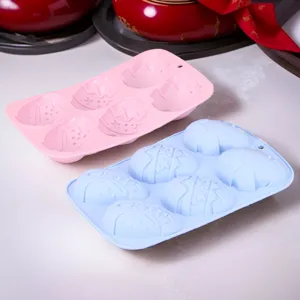 6-cavity Easter egg silicone cake mold, DIY baking tray, pink and blue home kitchen tool.