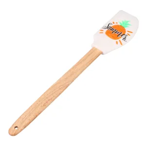 Silicone baking spatula with wooden handle, heat resistant cream scraper for kitchen and cake.