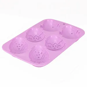 6-Cavity Easter Egg Silicone Cake Mold Thickened DIY Baking Pan for Home Kitchen