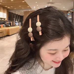 Chic candy-color hair clips featuring round beads, side duckbill clip for women daily styling.