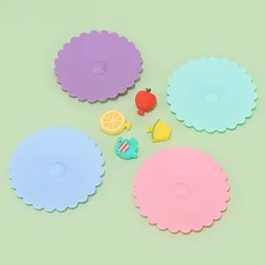 Coperchio per Tazza in Silicone per Alimenti Manico di Frutta Cartone Animato Bordo Sagomato Copertura Antipolvere Stampo Riutilizzabile