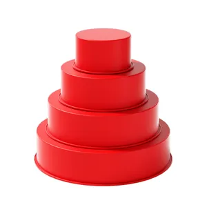 Set van 4 rode ronde taartvormen voor bakken, duurzame stapelbare bakvormen voor thuisbakkers.