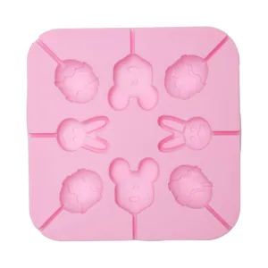 Pink silicone lollipop mold, square cartoon chocolate baking mold for DIY homemade sweets.