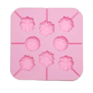 Pink silicone lollipop mold square chocolate mold food-grade DIY baking tool for home use.