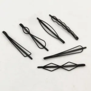 Minimalist black geometric hair clips set, stylish metal hairpins for women styling.