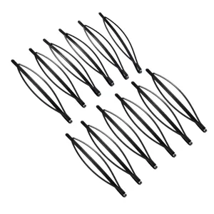 Close-up detail view of minimalist black geometric hair clips set, smooth finish for everyday wear.