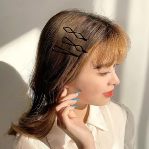 Minimalist black geometric hair clips for women bangs and side fringe styling daily wear.