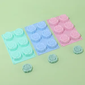 6-Loch 3D Rosen Silikonform fuer Kuchen, Gelee, Pudding und DIY handgemachte Seife