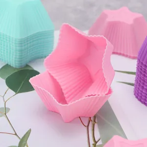 Colorful star silicone baking molds, heat-resistant cupcake and muffin cups for kitchen.