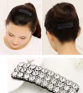 Detailed view of Korean style rhinestone hair clip, sparkly crystal barrette for women and girls.
