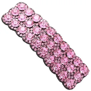 Sparkling pink rhinestone hair clip, elegant crystal hair barrette for women and girls.