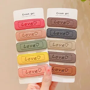 Sweet Candy Color Love Heart Letter Leather Hair Clips Cute Hairpin Hair Styling Accessories For Women Girls