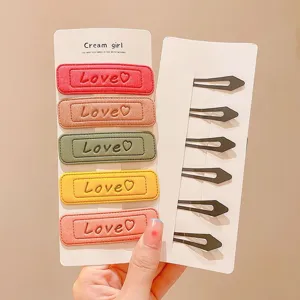 Candy color cute leather hair clips set sweet love hairpins simple fashion hair accessories