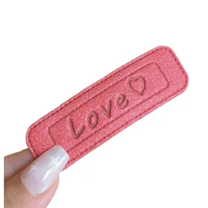 Pink leather square hair clip for women, sweet love heart hairpin fashion hair accessory.