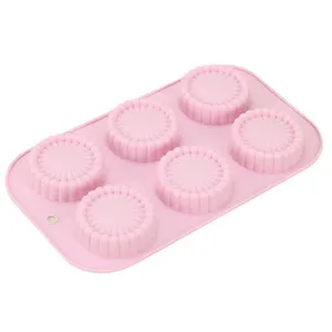Pink 6-hole silicone cake mold, sunflower baking tray for DIY kitchen pastry tools.