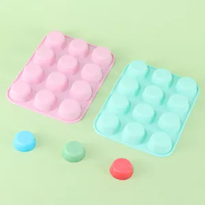 12-cavity silicone round mold for DIY baking, muffin cups, and handmade soap making.