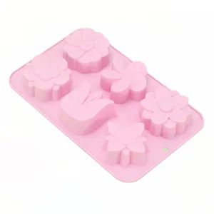 6-cavity pink silicone mold for baking, chocolate, jelly, cake, and DIY handmade soap making.