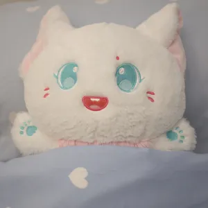 Cute white cat plush toy, soft stuffed animal doll, comfortable bed sleeping pillow for girls.