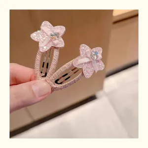 Cute pink star hair clips with glitter bow and rhinestone for kids sweet styling daily wear