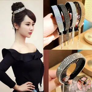 Korean rhinestone tassel hair claw clip stylish bun maker sparkling hair accessories