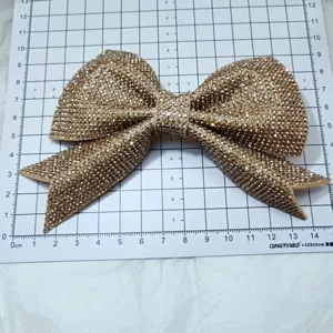 Sparkling rhinestone bow patch detail, 3D crystal bow shoe flower for DIY hair accessories.