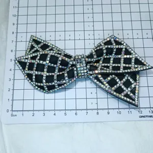 Crystal rhinestone bow shoe charm black lattice DIY craft decorative accessory for women shoes.