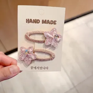 Children pink glitter star hair clip set cute bb hairpins with paper card for girls