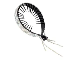 Rhinestone Tassel Hair Claw Clip Black Plastic Bun Maker Ponytail Hair Styling Tool Women