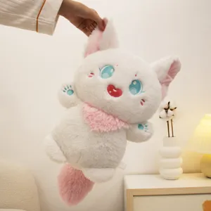 Cute white pink cat plush toy soft stuffed animal doll sleeping pillow kids birthday gift