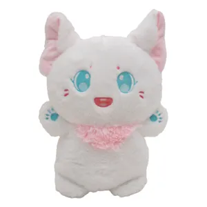 Cute white cat plush toy anime style stuffed animal soft pillow gift for girls and kids
